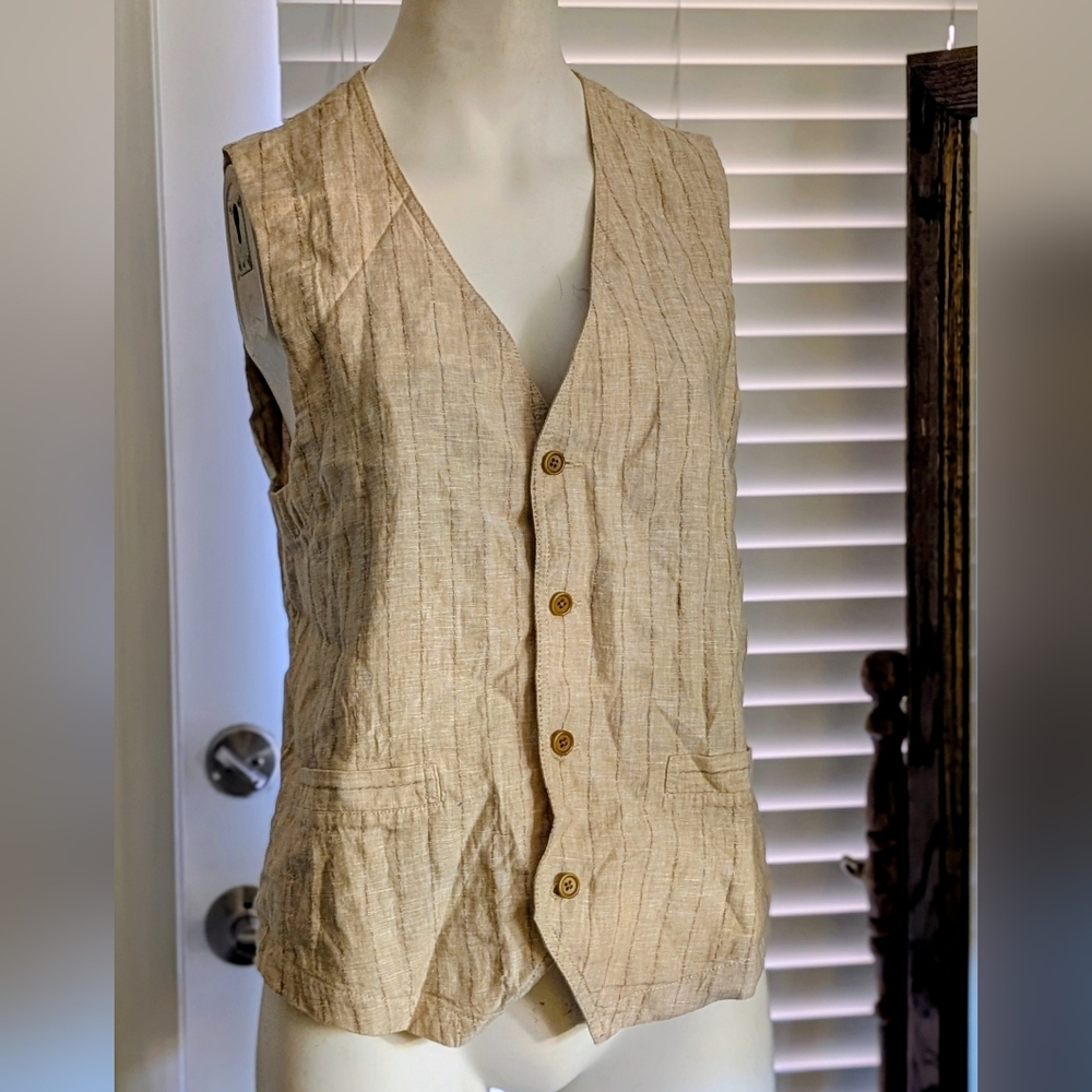 Beige Linen Striped Vest
